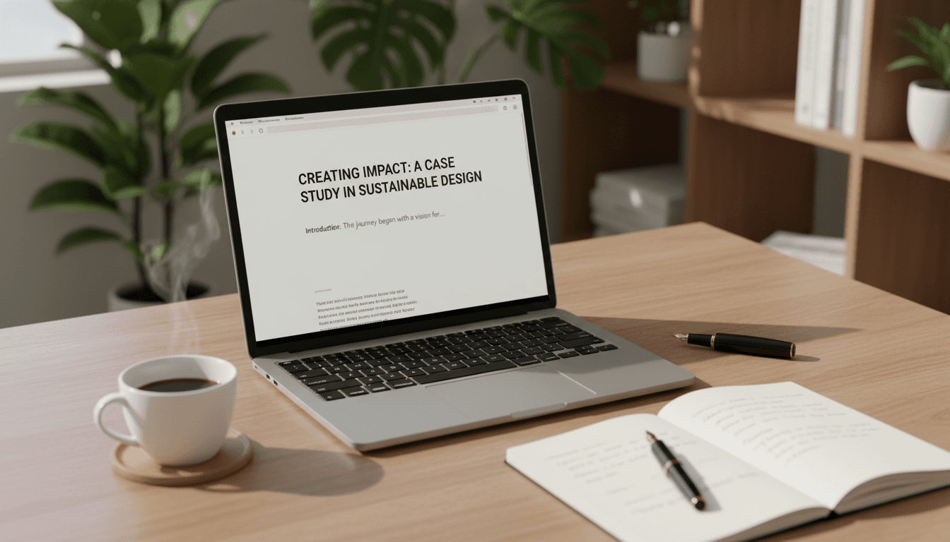 Laptop with content draft on a desk